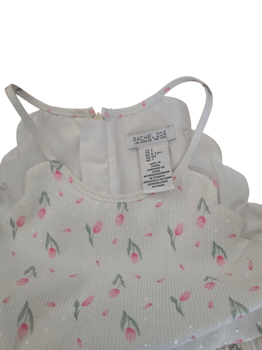 Rachel Zoe White Spotted Pink Floral Scallop-Hem Girls Dress - Picture 4 of 4